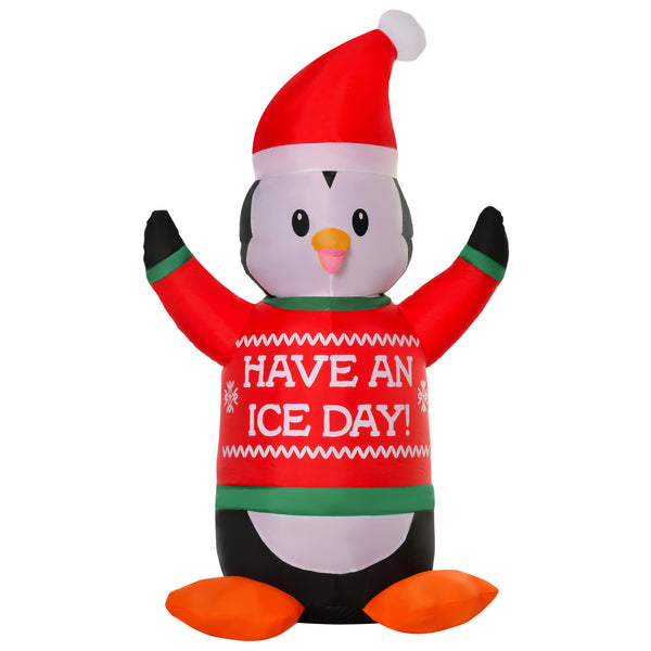 English Elm Homcom 6Ft Inflatable Christmas Penguin Decoration With Led Lights, Durable & Festive Outdoor Decor W2225P229428