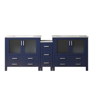 English Elm Navy Double Bath Vanity 84" W x 18.25" D with Side Cabinet, White Ceramic Top, Solid Wood, Soft-Close Storage B2731S00617