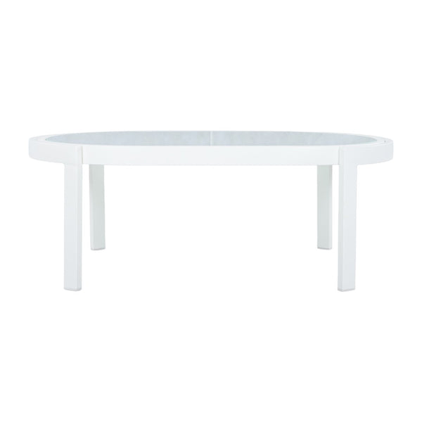 English Elm Modern Oval Outdoor Coffee Table Tempered Glass Top White Aluminum Patio Lounge N767P389536A