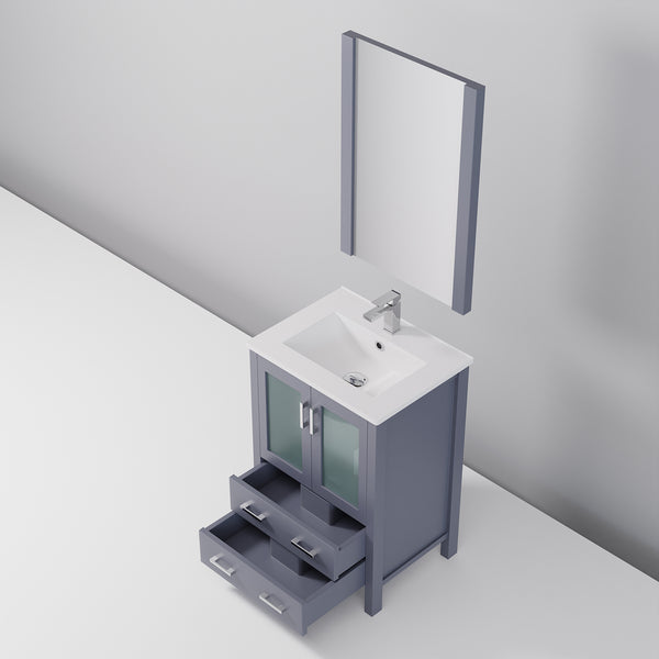English Elm Dark Grey Bath Vanity Set With White Ceramic Top, Chrome Faucet & Matching 22" Mirror For Small Spaces B2731S01283