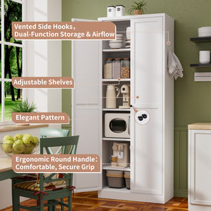 English Elm 72" Metal Pantry Cabinet White - Tool-Free 72" Freestanding Organizer, 5 Adjustable Shelves, 66lb/Shelf, Anti-Tip, Scratch-Resistant Quiet Doors T2398P350193