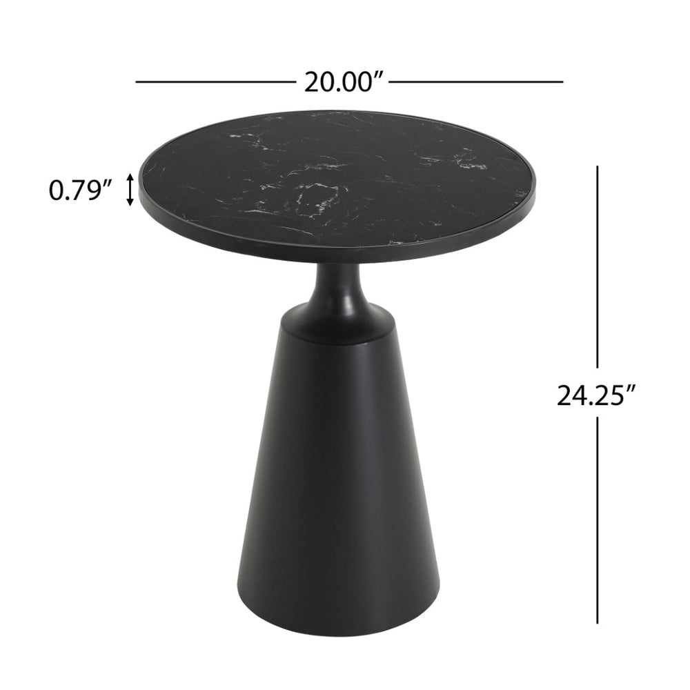 English Elm Modern Round Accent Table Marble Laminate Top Matte Black Iron Base Living Room N770P412286M
