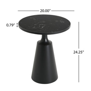 English Elm Modern Round Accent Table Marble Laminate Top Matte Black Iron Base Living Room N770P412286M