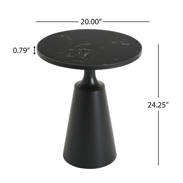 English Elm Modern Round Accent Table Marble Laminate Top Matte Black Iron Base Living Room N770P412286M