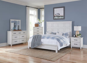 English Elm Antique White Panel King Bed Farmhouse Cottage Wood Frame with Picture Molding B011S01518