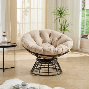 English Elm Comfortable Woven Pe Rattan Papasan Swivel Chair with Plush Cushion for Any Room W640P443549