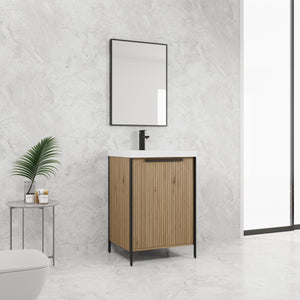 English Elm 24" Freestanding Bathroom Vanity with Resin Integrated Sink, Soft-Close Doors, Adjustable Shelf, Durable Plywood Finish Light Coffee W999S00294