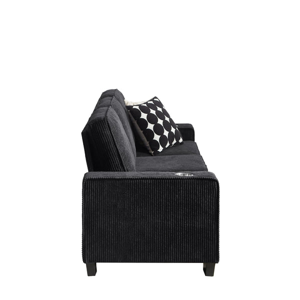 English Elm 83.86"Corduroy comfy sofa with resilient sponge & spring cushions, stylish modern 3-seater for living spaces Black W1359P215065