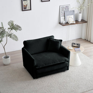 English Elm 2 Seater Loveseat and Chair Set - Black Chenille 2-Piece Sofa & Accent Chair, Solid Wood Frame Comfort W714S00621