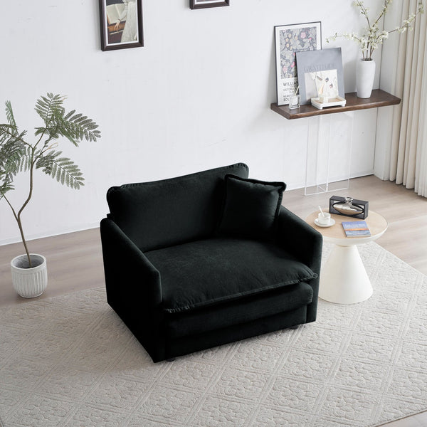 English Elm 2 Seater Loveseat and Chair Set - Black Chenille 2-Piece Sofa & Accent Chair, Solid Wood Frame Comfort W714S00621