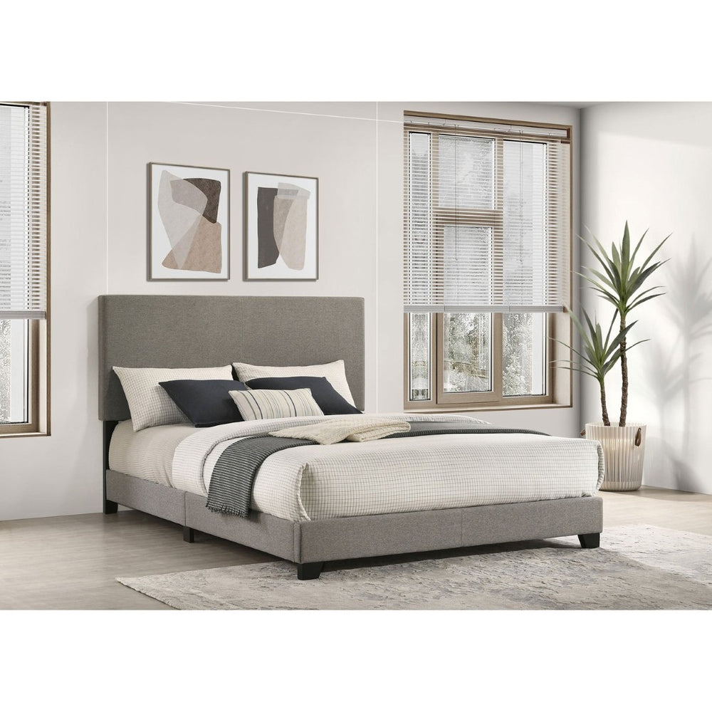 English Elm Efram Taupe Fabric Queen Bed Tall Padded Headboard Matte Black Legs Modern Bedroom B062P441116