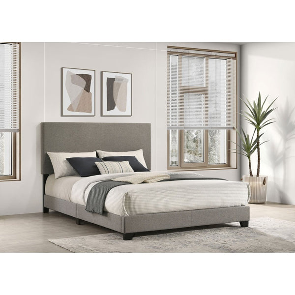 English Elm Efram Taupe Fabric Queen Bed Tall Padded Headboard Matte Black Legs Modern Bedroom B062P441116
