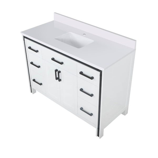 English Elm White Bath Vanity 48" W With Elegant White Quartz Top, Soft-Close Drawers & Ample Storage Options B2731P260600-GIGA