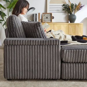 English Elm 84inch Corduroy Deep Seat Three Person Sofa with Storage Ottomans for Living Room Grey W834S00567