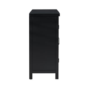 English Elm U_STYLE Mid-Century 4-Door Storage Sideboard with Adjustable Shelves, Retro Handles, Sturdy Pine Legs Black N711P218615B