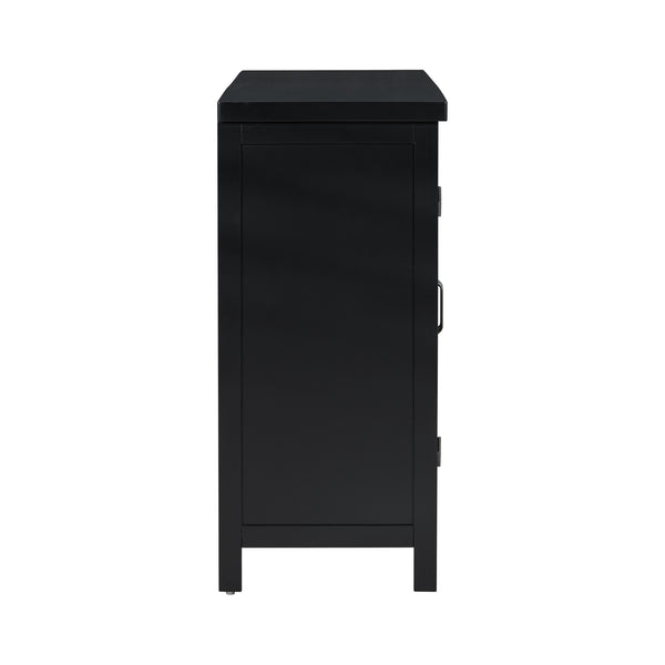 English Elm U_STYLE Mid-Century 4-Door Storage Sideboard with Adjustable Shelves, Retro Handles, Sturdy Pine Legs Black N711P218615B