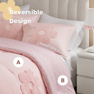 English Elm 4-piece Reversible Tufted Chenille Floral Comforter Set with Decorative Flower Pillow B035P408214