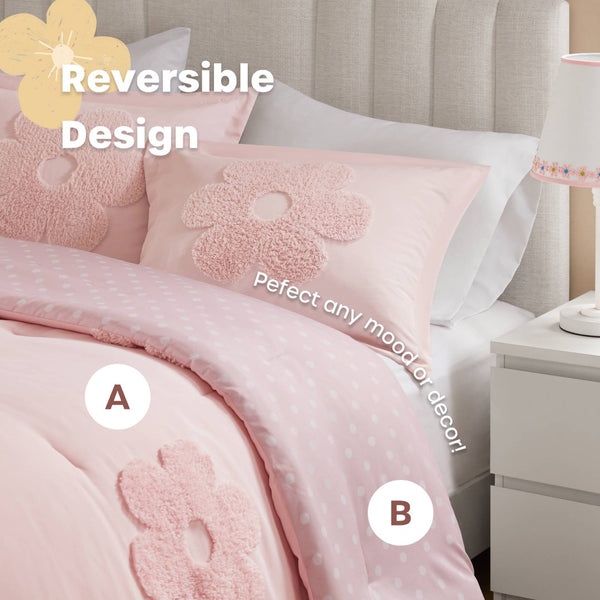 English Elm 4-piece Reversible Tufted Chenille Floral Comforter Set with Decorative Flower Pillow B035P408214