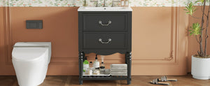 English Elm 24'' Vintage Bathroom Vanity with Ceramic Sink Soft Close Drawers Open Shelf Black N710P411237B