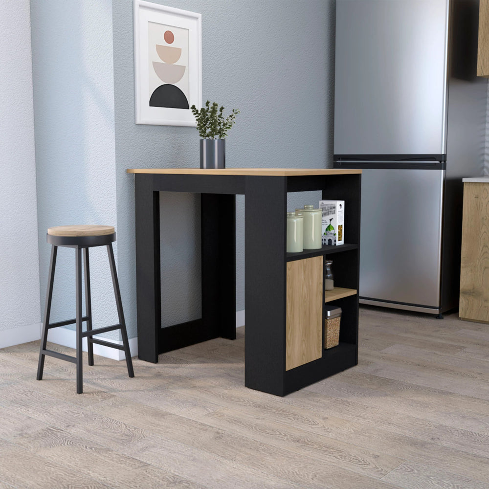 English Elm Wenge Compact Kitchen Island with Door & Open Storage, Melamine Finish, Prep Station for Small Spaces B062P227648