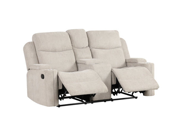 English Elm Galya Light Gray Chenille 3-Piece Motion Living Room Set with Manual Recline, Storage Arms, Pocket Coil Comfort B2726S00441
