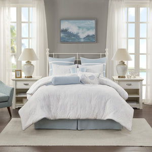 English Elm Comforter Harbor House Crystal Beach White King Quilted Seashell Cotton Set with Blue Bedskirt B03595762