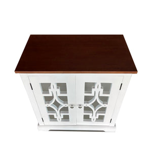 English Elm Logan Solid Wood Accent Cabinet with Mirror Door & Shelf, Mahogany Top, White Multi Finish — Durable Stylish Storage B091P341676