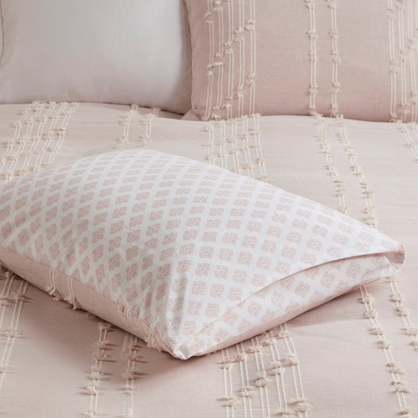 English Elm 3 Piece INK+IVY Kara Cotton Jacquard Comforter Set King/Cal King Blush Ivory OEKO-TEX 250gsm B03596419
