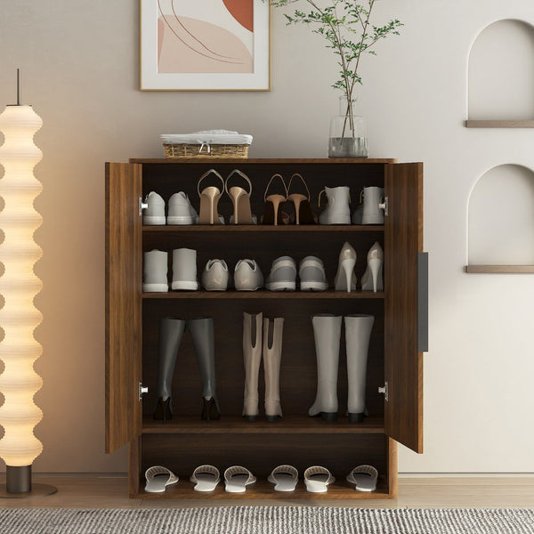 English Elm Shoe Storage Cabinet Wooden Enclosed Organizer with Adjustable Shelves for Entryway W1321P396356