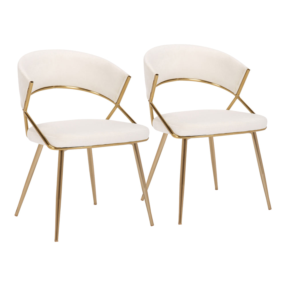 English Elm Jie Glam Dining Chair with Gold Metal Frame and Plush Velvet Upholstery — Set of 2, Stylish Cream B202P223581
