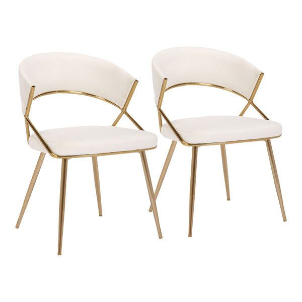 English Elm Jie Glam Dining Chair with Gold Metal Frame and Plush Velvet Upholstery — Set of 2, Stylish Cream B202P223581