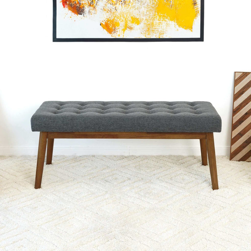 English Elm Ashcroft Furniture - Delilah Velvet Bench Ottoman in Grey - Mid-Century Modern Fabric Stool with High-Density Foam Cushion B183P201628