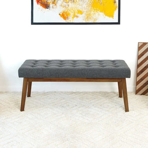 English Elm Ashcroft Furniture - Delilah Velvet Bench Ottoman in Grey - Mid-Century Modern Fabric Stool with High-Density Foam Cushion B183P201628