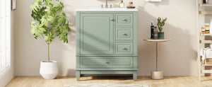 English Elm Christopher Knight Home® - 30" Freestanding Bathroom Vanity with Ceramic Sink, Soft-Close Door, Gold Knobs & 3 Drawers, Durable Painted Finish Light Green N759P225994G