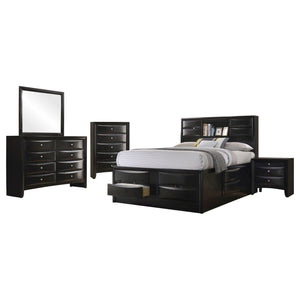 English Elm Isabel Modern Black 5-Piece Bedroom Set with Platform Storage, Beveled Drawer Fronts & Silver Hardware B062S00971