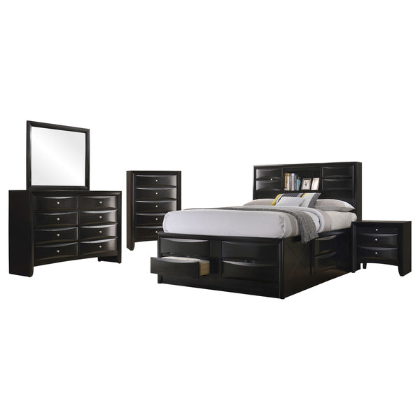 English Elm Isabel Modern Black 5-Piece Bedroom Set with Platform Storage, Beveled Drawer Fronts & Silver Hardware B062S00971