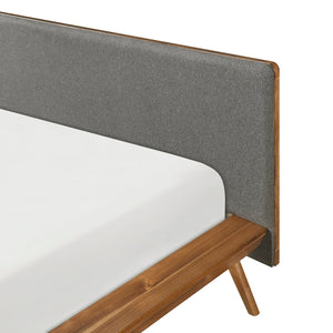 English Elm 1pc Full Platform Bed Dark Gray Upholstered Headboard Chestnut Wood Full Size Durable Frame B011S01549