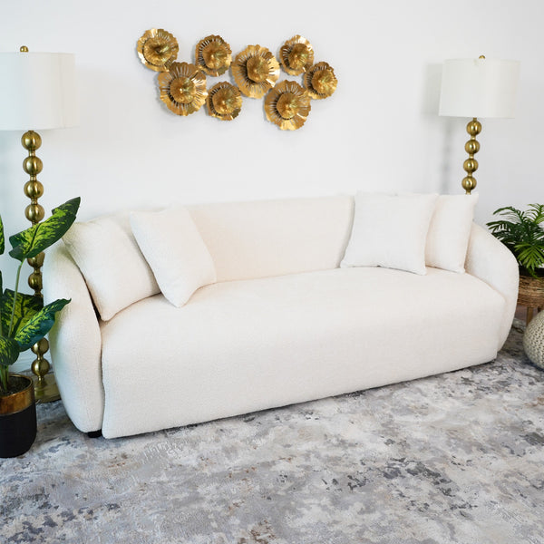 English Elm Ashcroft Furniture - Linden Ivory Boucle Sofa with Solid Wood Frame, Mid-Century Modern Elegance, Durable Luxury Seating B183P232080