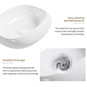 English Elm Oval Ceramic Vessel Sink Glossy White Basin for Small Vanity Countertop Bathrooms W3402P351197