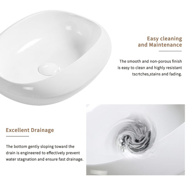 English Elm Oval Ceramic Vessel Sink Glossy White Basin for Small Vanity Countertop Bathrooms W3402P351197