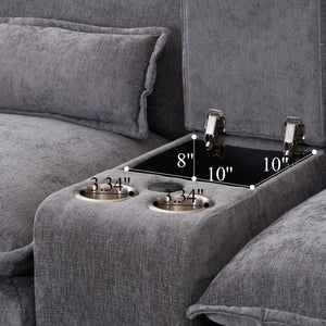 English Elm 123*55" Modern U-Shaped Sleeper Sofa with Double Chaise, Console, Cupholders & USB Ports, Grey W3401S00002