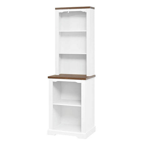 English Elm 3-piece Farmhouse Entertainment Center with Curved Cabinets Walnut Mdf Modular Living Room White N721S000072K