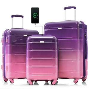 English Elm Luggage 3 Piece Hard Shell Spinner Set with Usb Port Airline Carry-on Travel N726P264892P