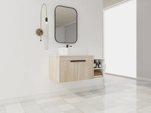 English Elm 42" Modern Wall-Mounted Bathroom Vanity With Ceramic Art Sink & Dual Storage Shelves For Style W999S00290