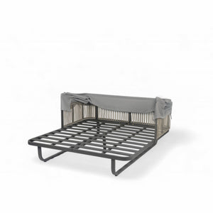 English Elm 57" Outdoor Patio Daybed with Retractable Sunshade Canopy, Rattan Accents, Water-Repellent Fabric, Durable Iron Frame Grey N719Z000150E