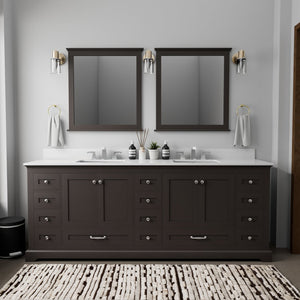 English Elm Espresso Double Bath Vanity 84in x22in with Cultured Marble Countertop, Chrome Faucets & Mirrors B2731S01091