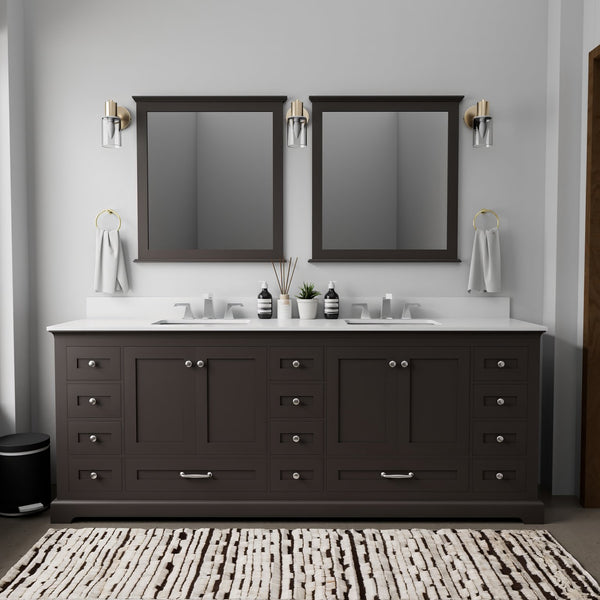 English Elm Espresso Double Bath Vanity 84in x22in with Cultured Marble Countertop, Chrome Faucets & Mirrors B2731S01091