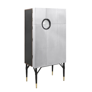 English Elm Yoela Leather Trim Wine Cabinet with Nailhead Detail and Four Door Bar Storage B2726P457655