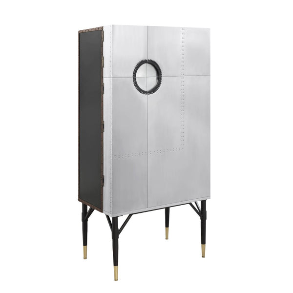 English Elm Yoela Leather Trim Wine Cabinet with Nailhead Detail and Four Door Bar Storage B2726P457655