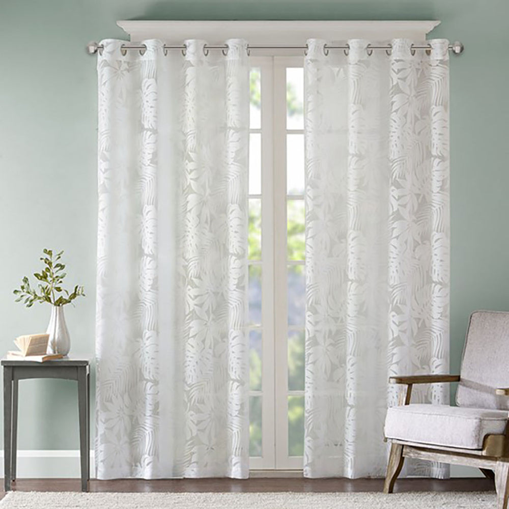 JLA Home Madison Park - Palm Palm Leaf Burnout Window Sheer Curtain with OEKO-TEX Safety, Antique Silver Grommets, Airy Privacy and Coastal Style 63 L x 50 W x 0.13H MP40-4379